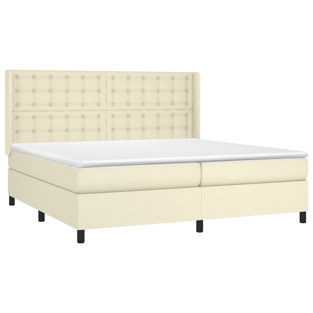 Krevet box spring s madracem LED krem 200x200cm od umjetne kože