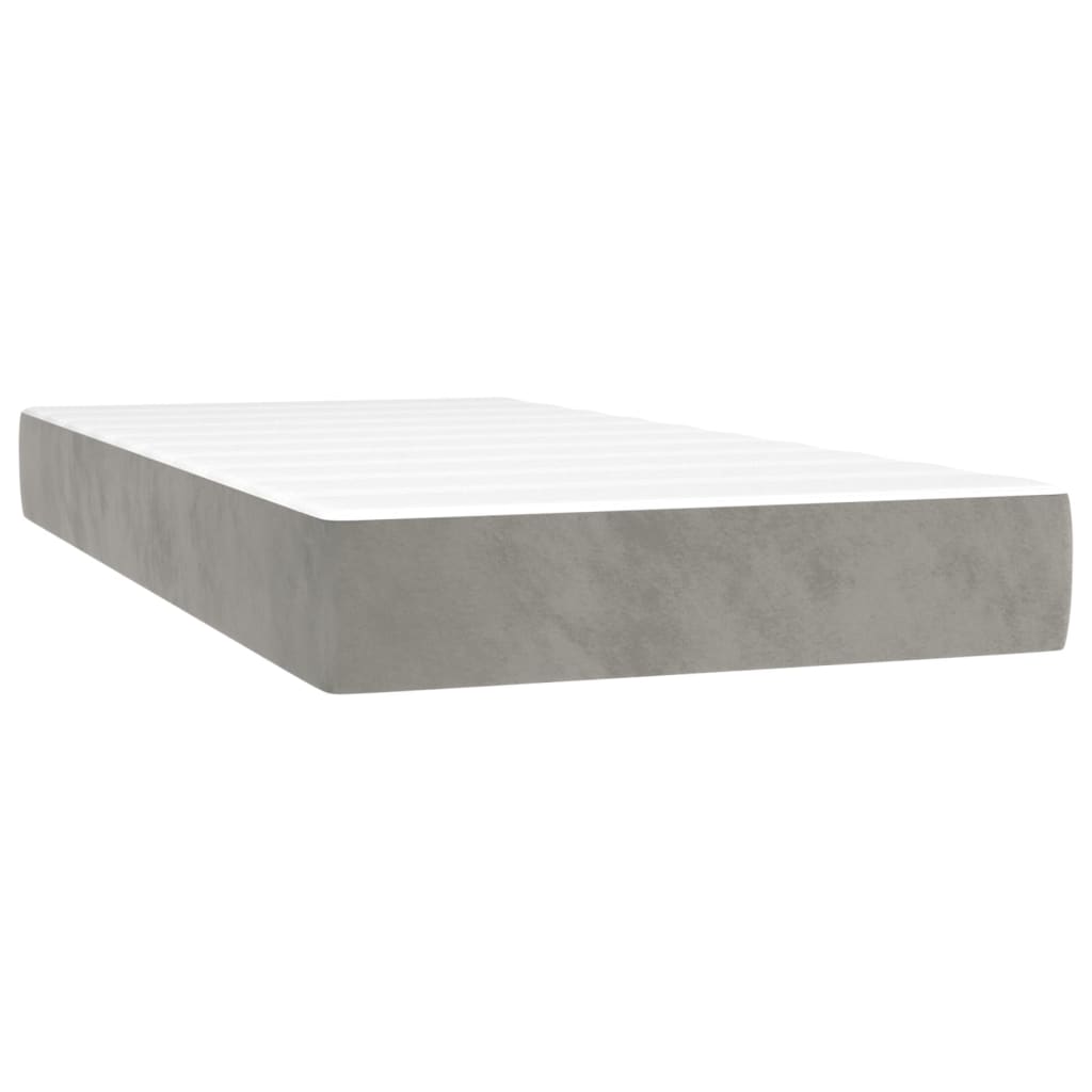 Krevet box spring s madracem LED svjetlosivi 90x190 cm baršun
