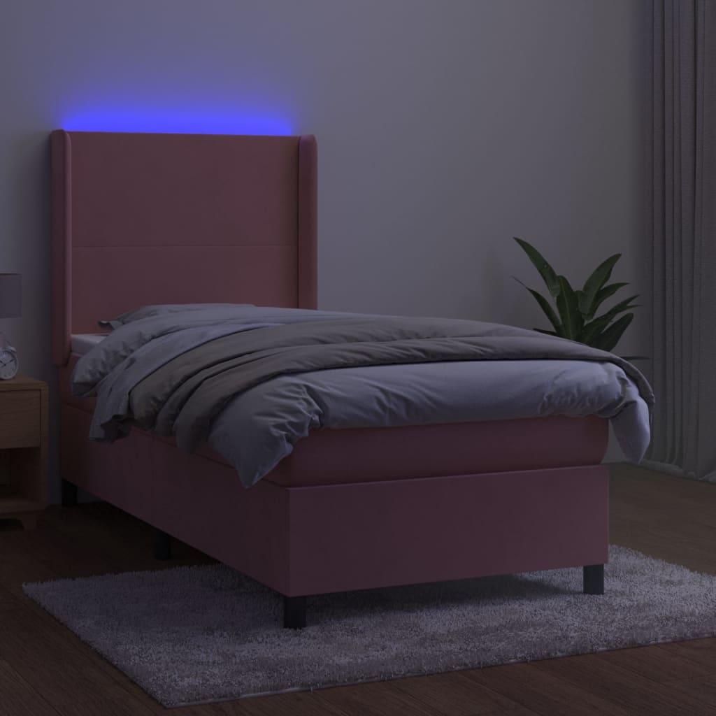 Krevet box spring s madracem LED ružičasti 90x190 cm baršunasti