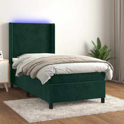 Krevet box spring s madracem LED tamnozeleni 90x200 cm baršun