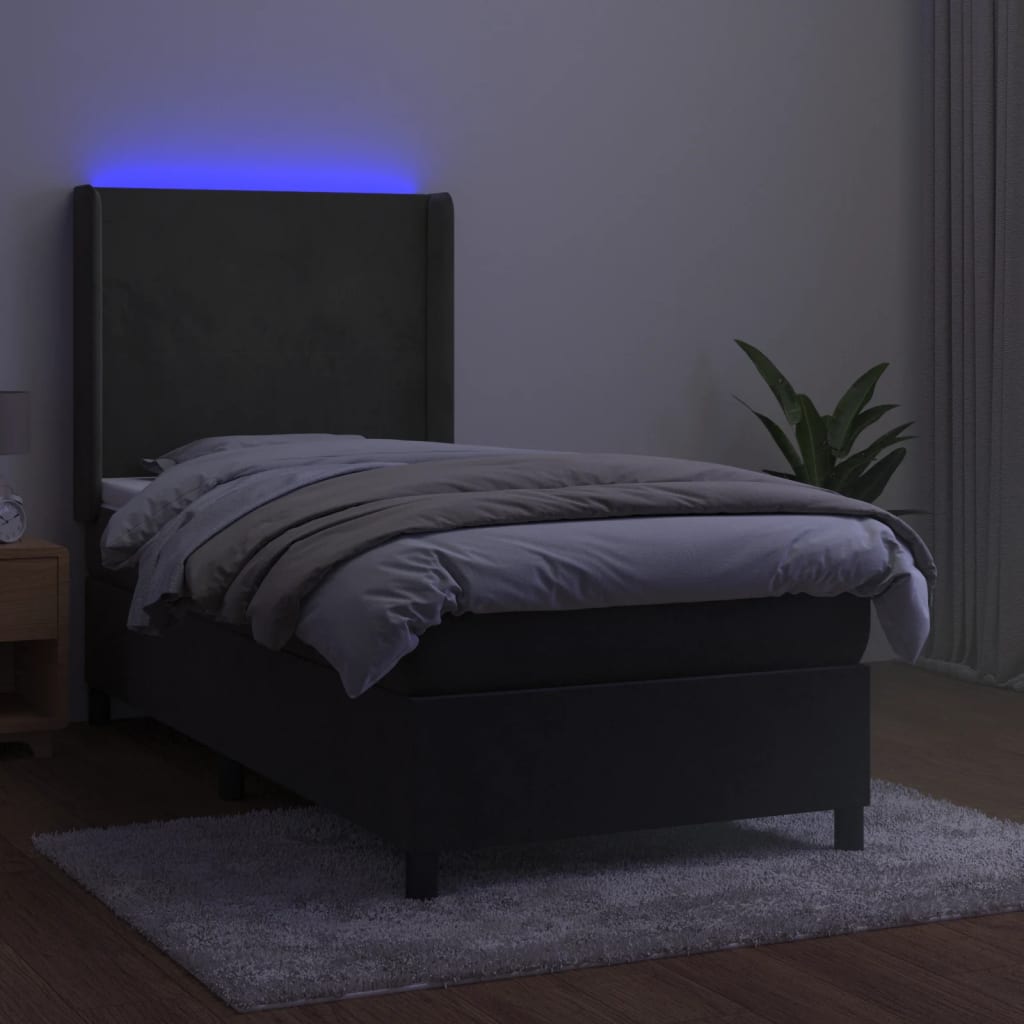 Krevet box spring s madracem LED tamnosivi 100x200 cm baršun