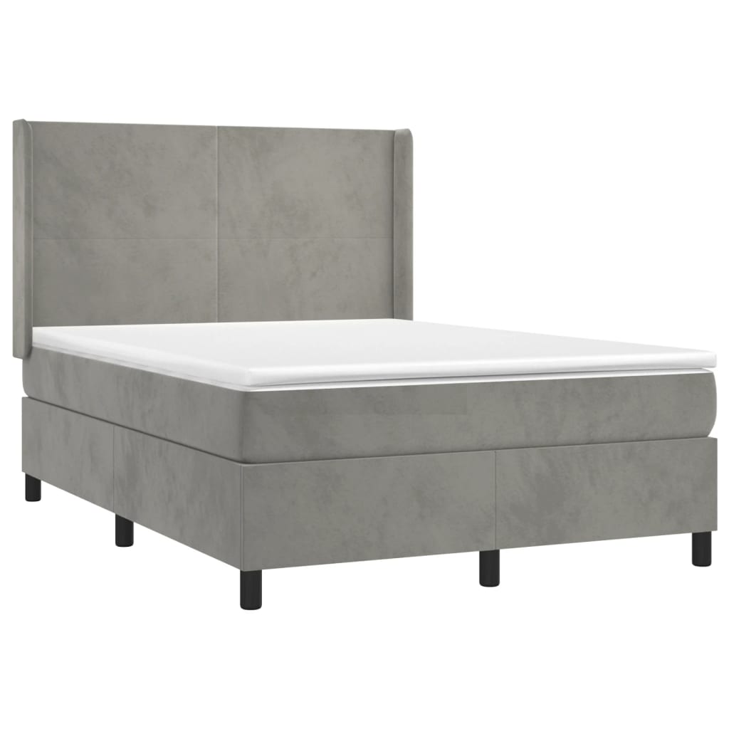 Krevet box spring s madracem LED svjetlosivi 140x200 cm baršun