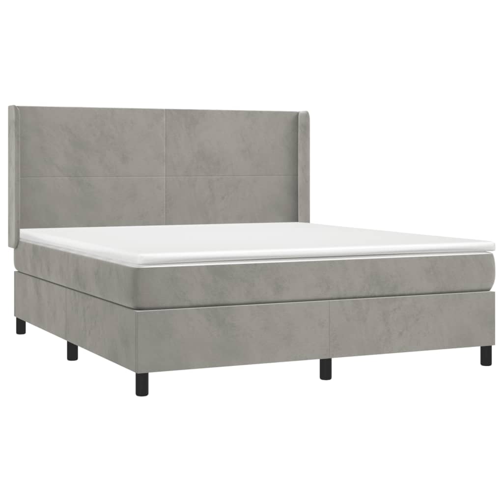 Krevet box spring s madracem LED svjetlosivi 160x200 cm baršun