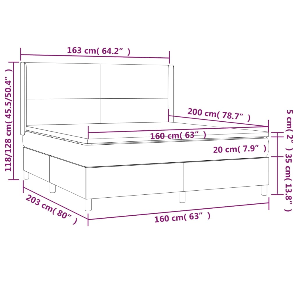 Krevet box spring s madracem LED tamnosivi 160x200 cm baršun