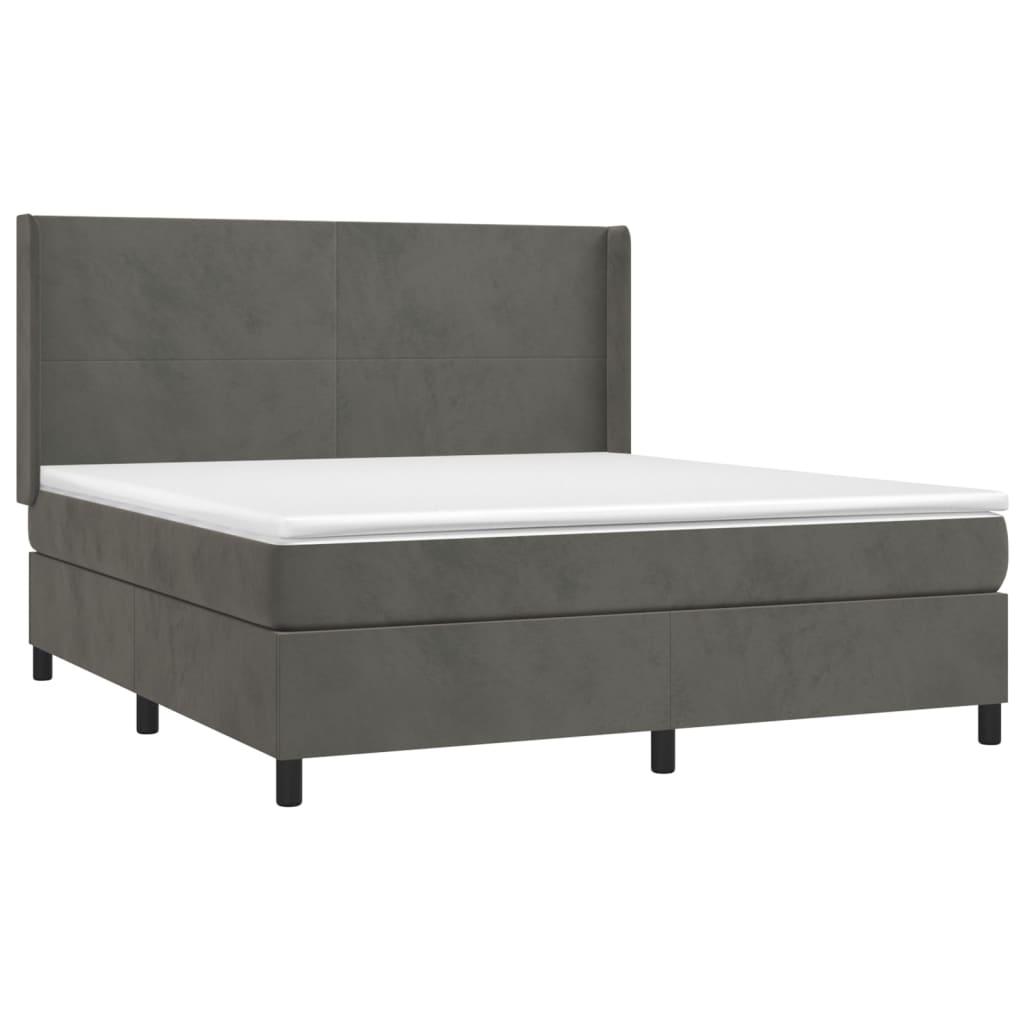 Krevet box spring s madracem LED tamnosivi 180x200 cm baršun