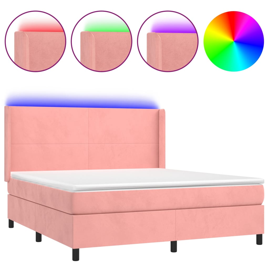 Krevet box spring s madracem LED ružičasti 180x200cm baršunasti