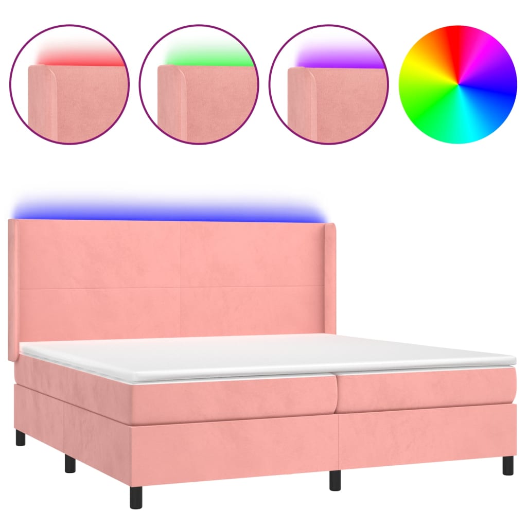 Krevet box spring s madracem LED ružičasti 200x200cm baršunasti