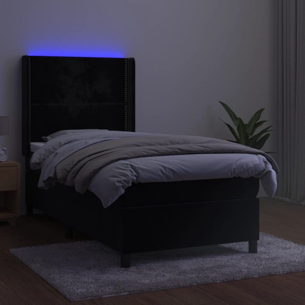 Krevet box spring s madracem LED crni 80 x 200 cm baršunasti