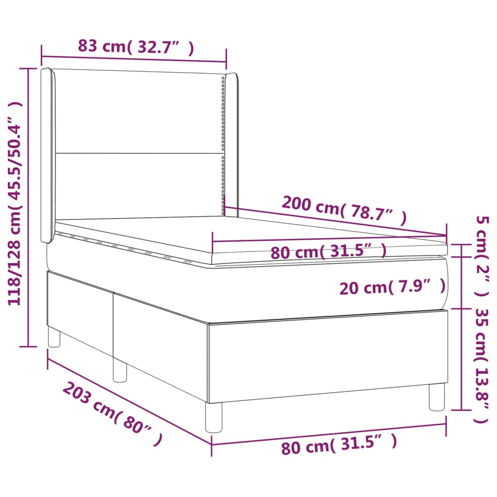 Krevet box spring s madracem LED crni 80 x 200 cm baršunasti