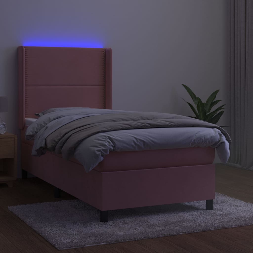 Krevet box spring s madracem LED ružičasti 80x200 cm baršunasti