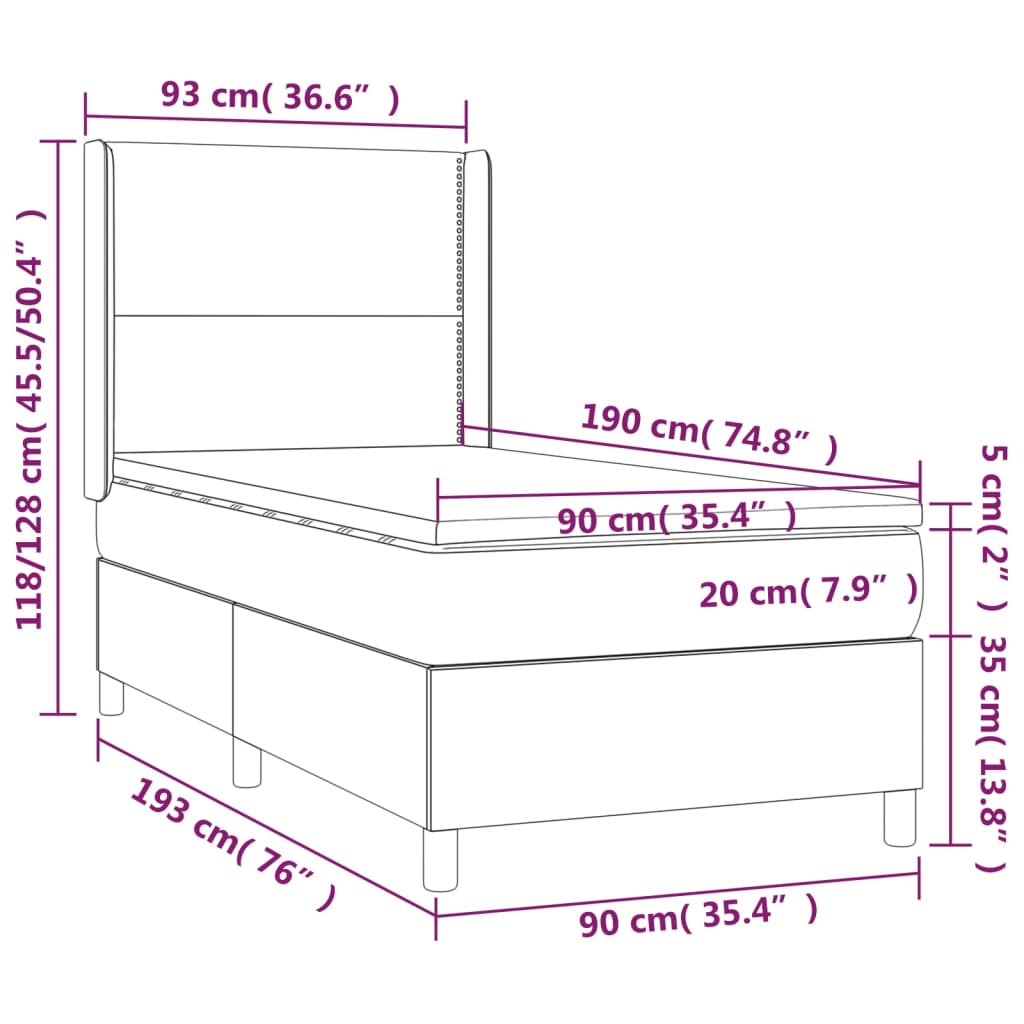 Krevet box spring s madracem LED crni 90x190 cm baršun