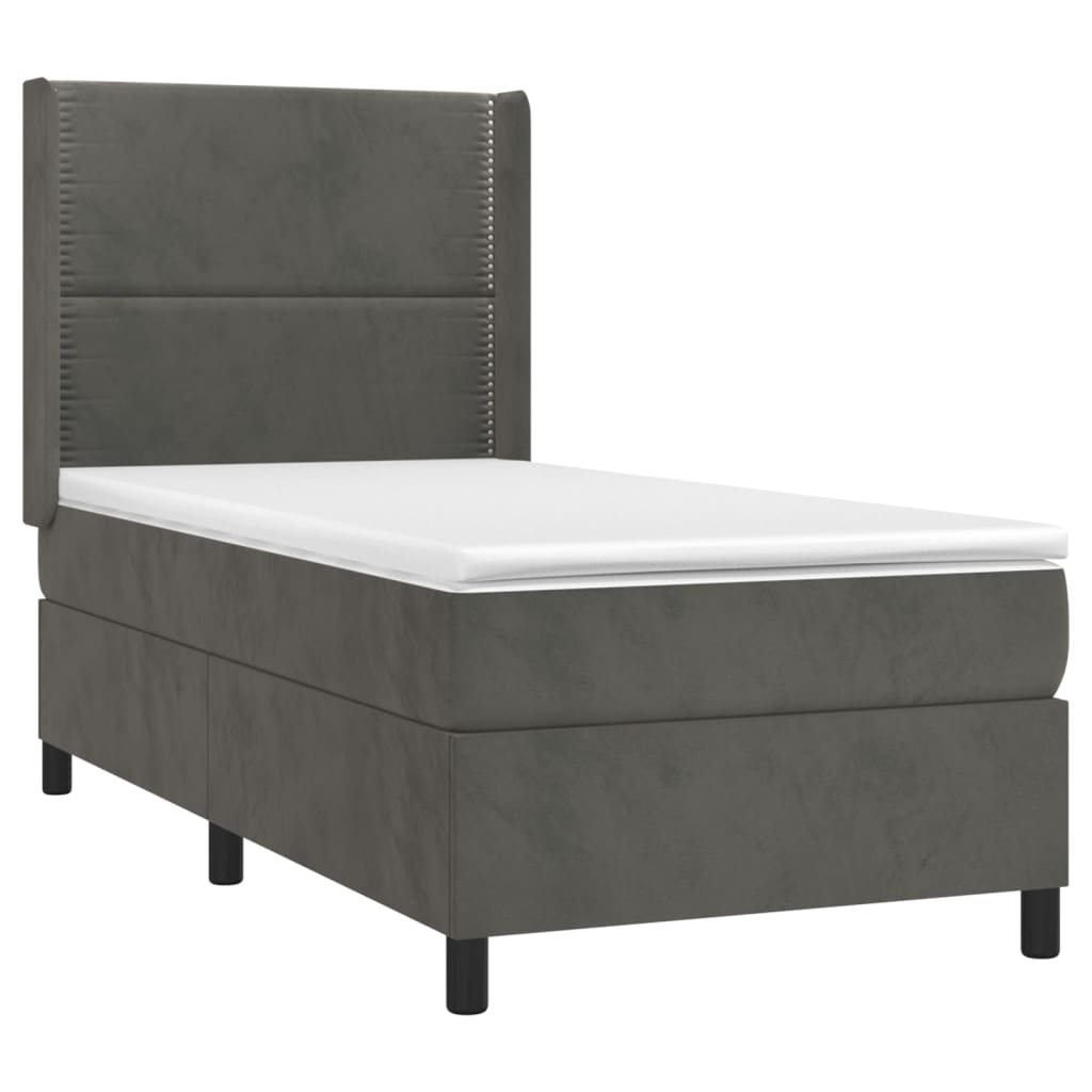 Krevet box spring s madracem LED tamnosivi 100x200 cm baršun