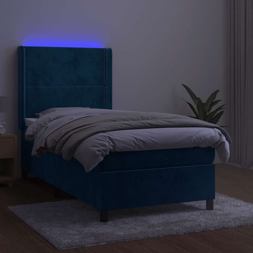 Krevet box spring s madracem LED tamnoplavi 100x200 cm baršun