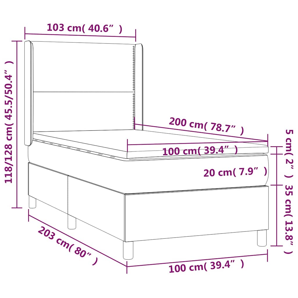 Krevet box spring s madracem LED tamnoplavi 100x200 cm baršun