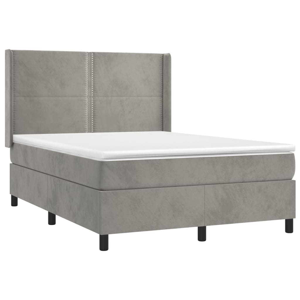 Krevet box spring s madracem LED svjetlosivi 140x200 cm baršun