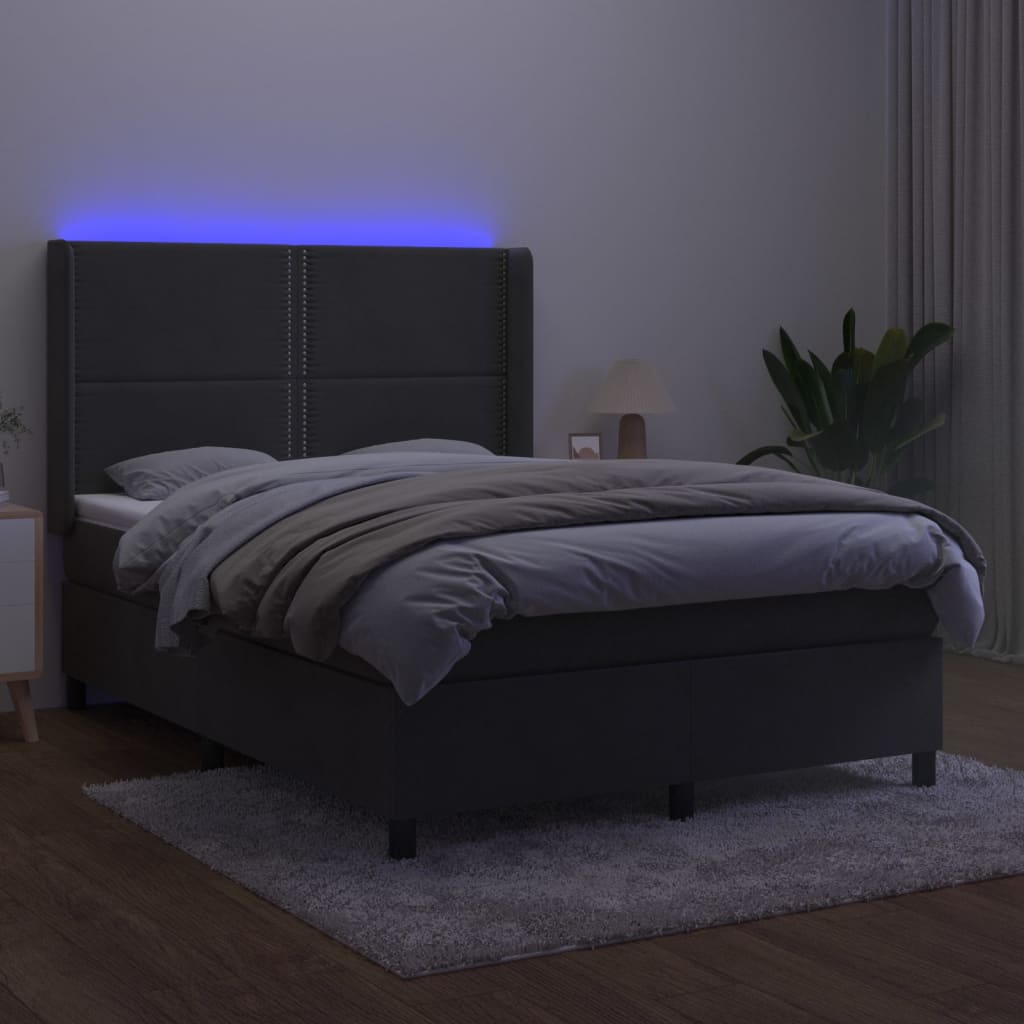 Krevet box spring s madracem LED tamnosivi 140x200 cm baršun