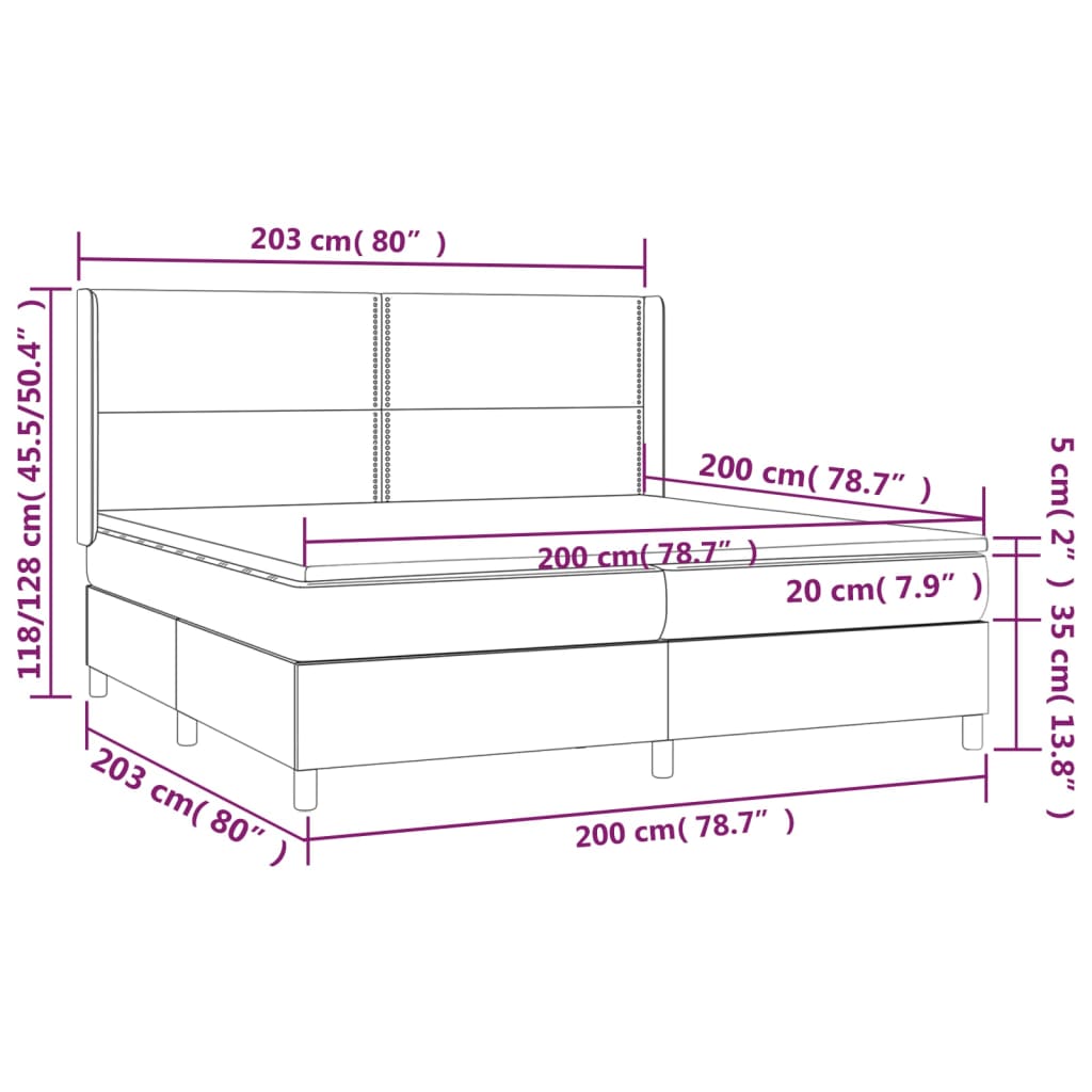 Krevet box spring s madracem LED tamnosivi 200x200 cm baršun