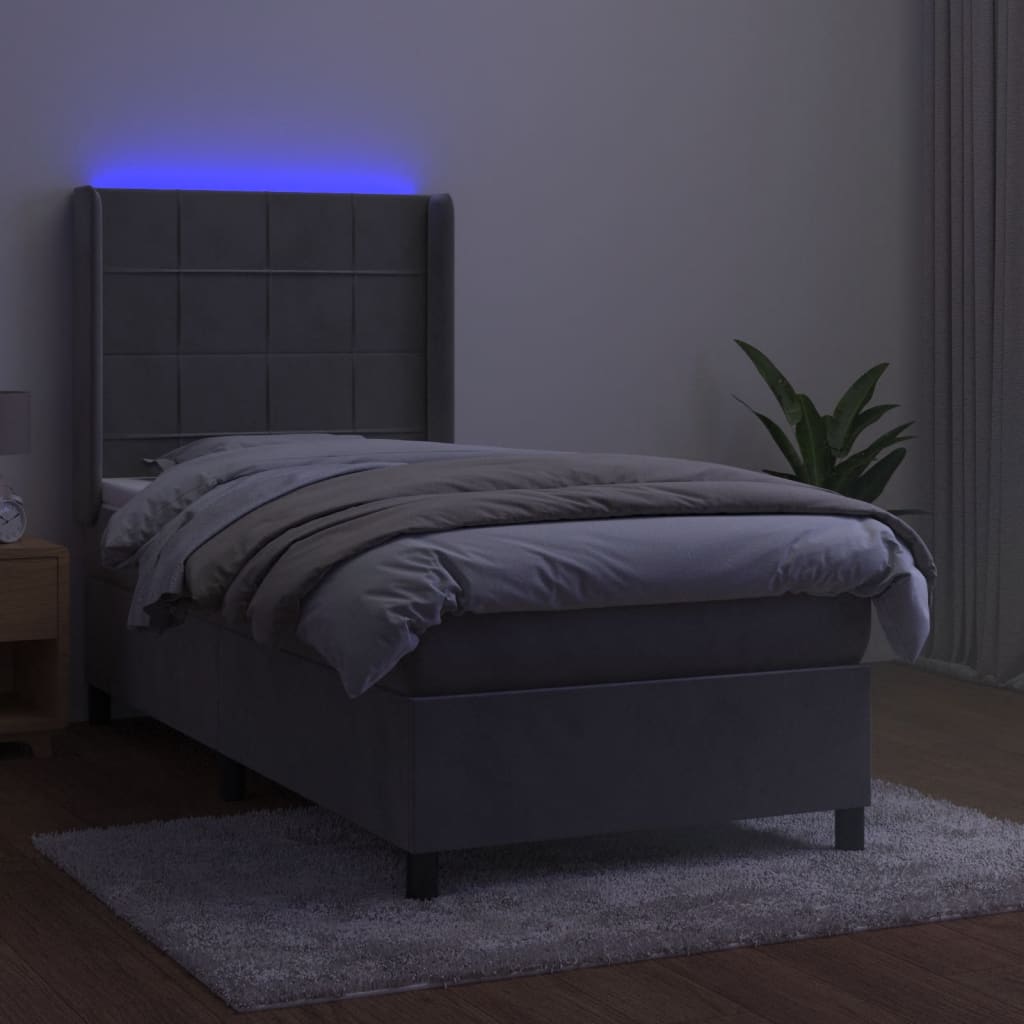 Krevet box spring s madracem LED svjetlosivi 80x200 cm baršun