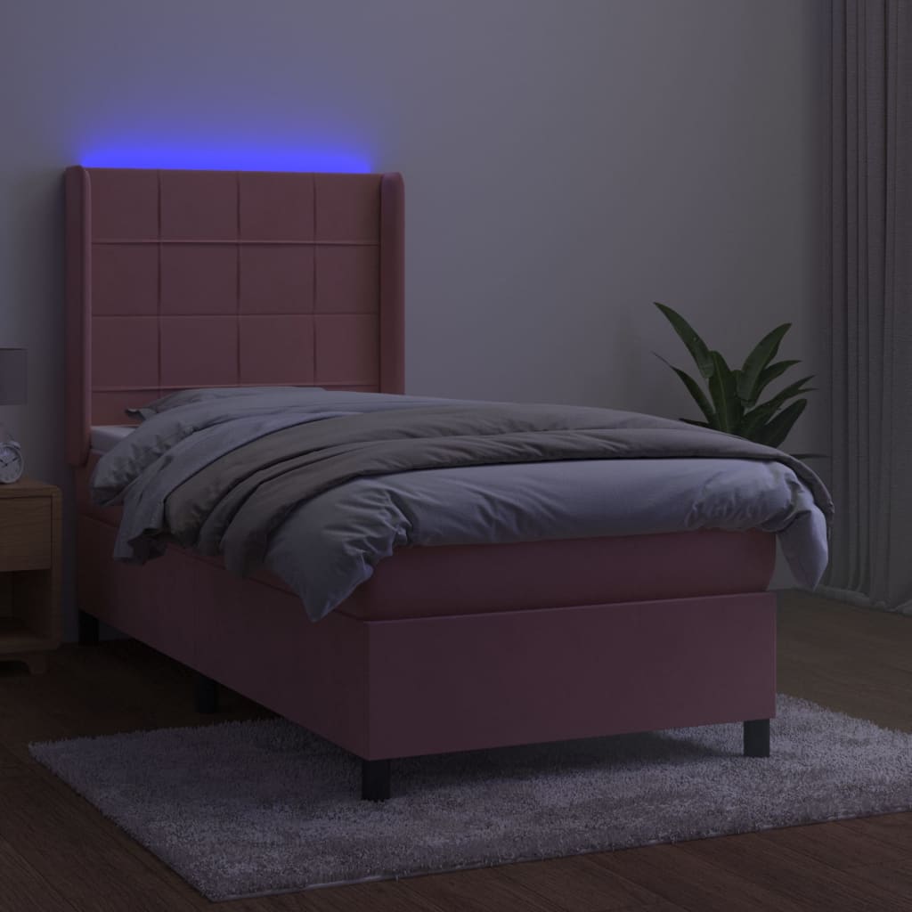 Krevet box spring s madracem LED ružičasti 90x190 cm baršunasti