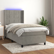 Krevet box spring s madracem LED svjetlosivi 100x200 cm baršun