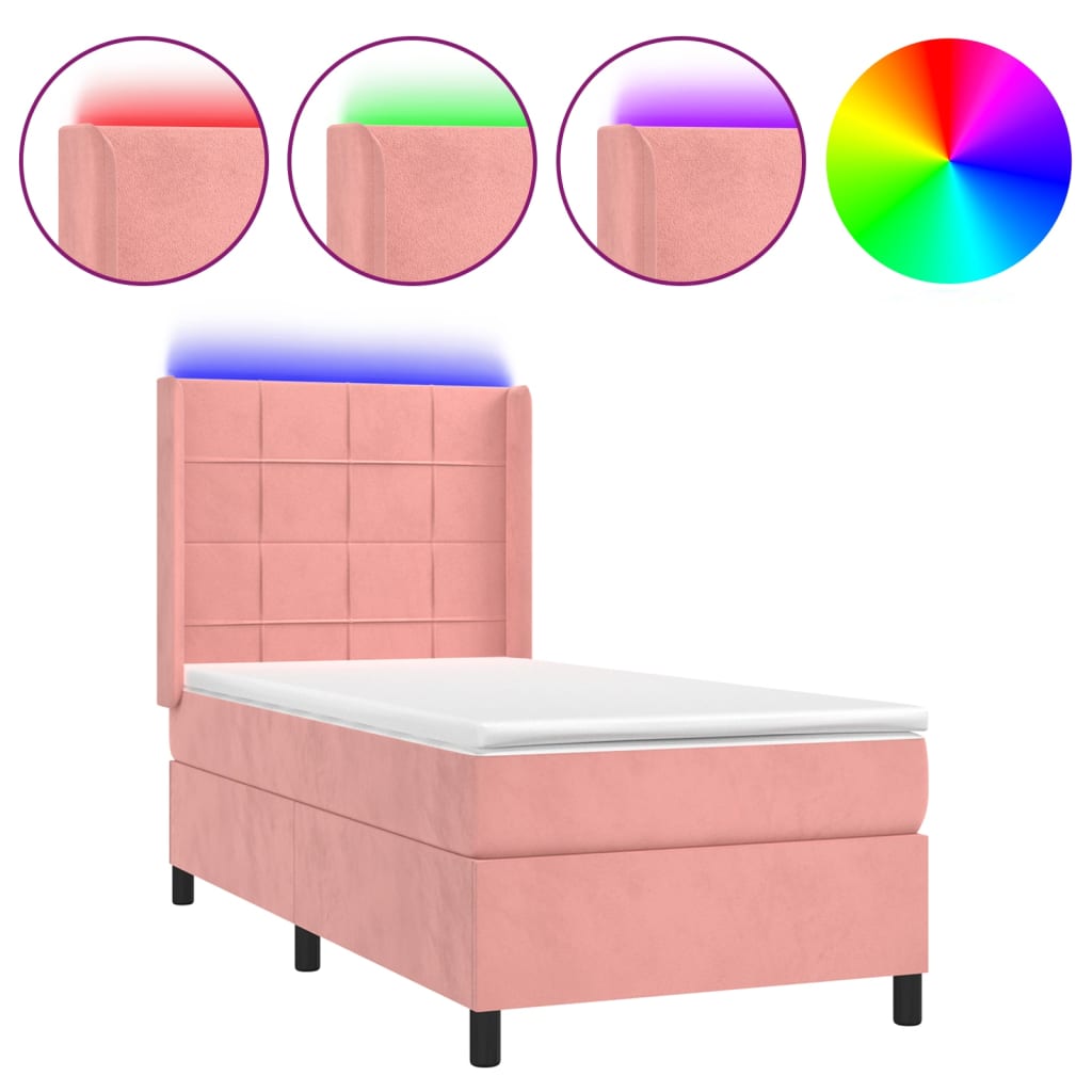 Krevet box spring s madracem LED ružičasti 100x200cm baršunasti