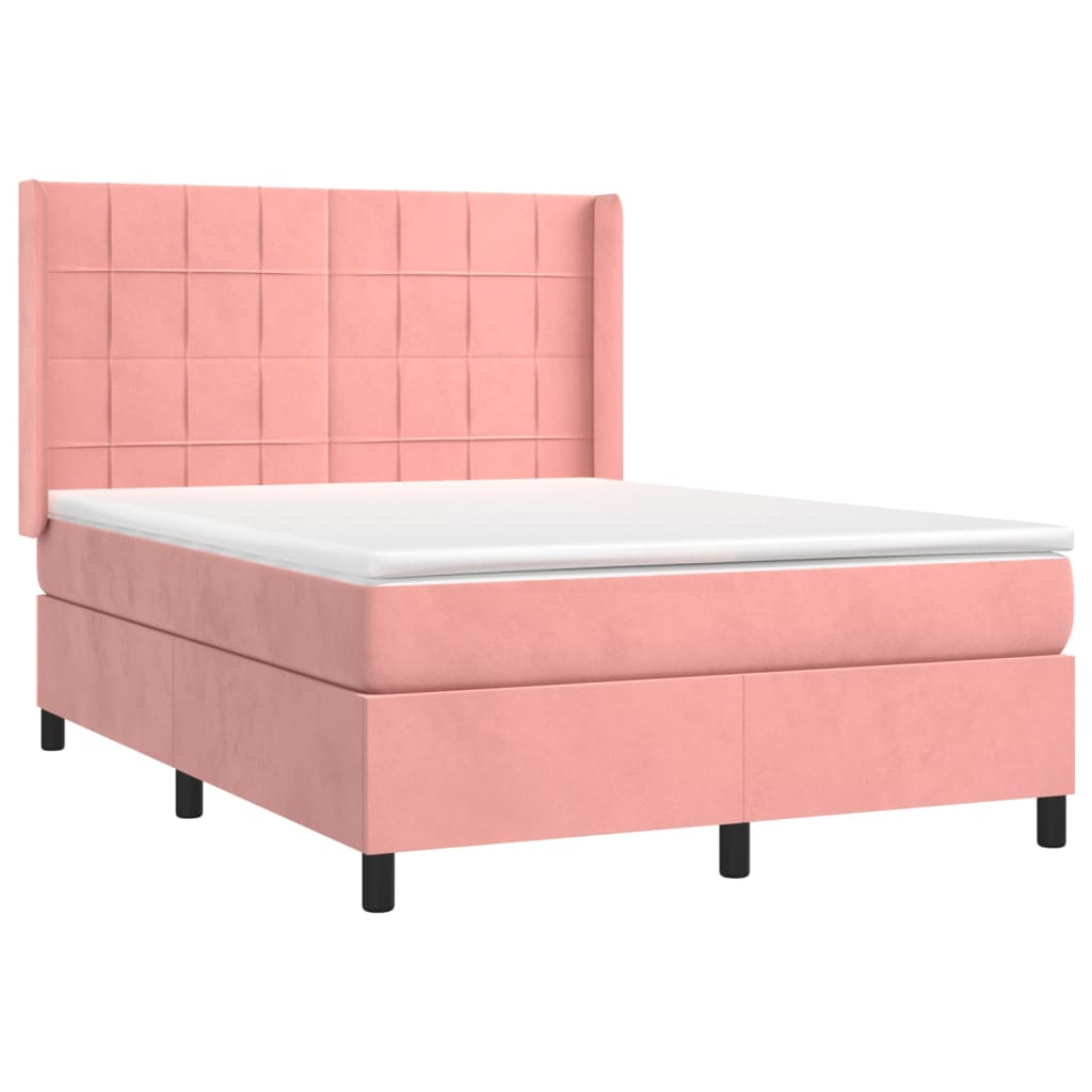 Krevet box spring s madracem LED ružičasti 140x190cm baršunasti