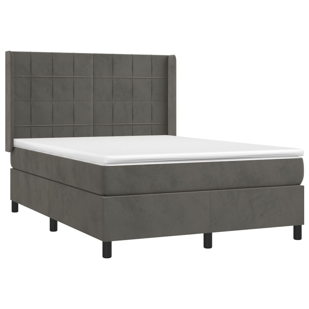 Krevet box spring s madracem LED tamnosivi 140x200 cm baršun