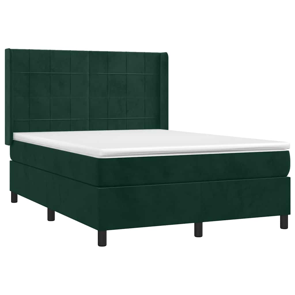 Krevet box spring s madracem LED tamnozeleni 140x200 cm baršun