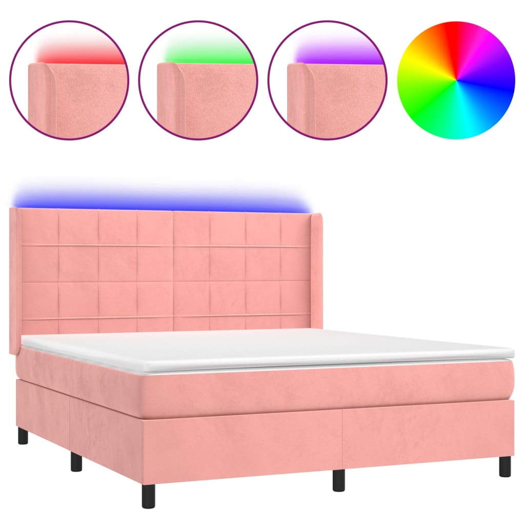 Krevet box spring s madracem LED ružičasti 180x200cm baršunasti