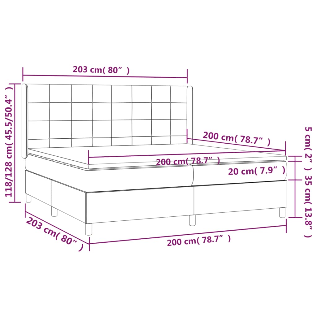 Krevet box spring s madracem LED svjetlosivi 200x200 cm baršun