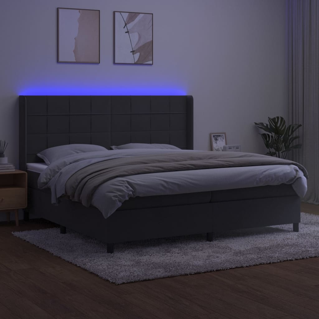 Krevet box spring s madracem LED tamnosivi 200x200 cm baršun