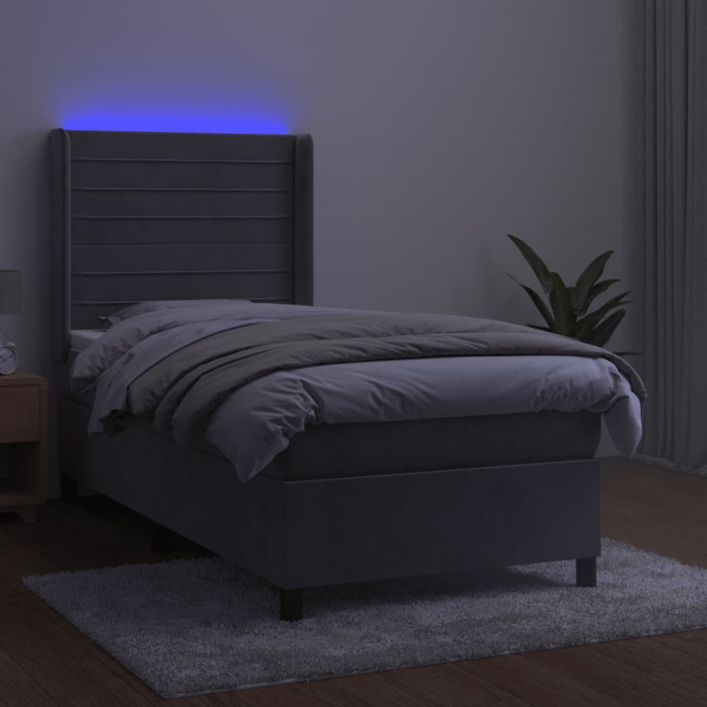 Krevet box spring s madracem LED svjetlosivi 80x200 cm baršun