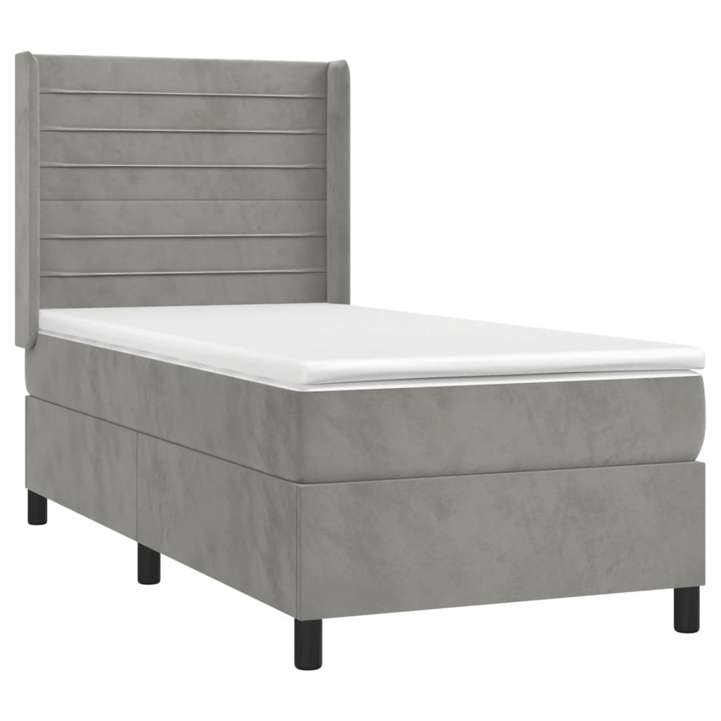 Krevet box spring s madracem LED svjetlosivi 80x200 cm baršun
