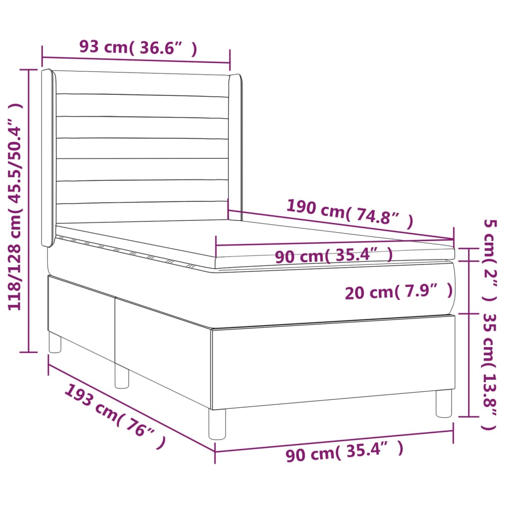 Krevet box spring s madracem LED tamnosivi 90x190 cm baršun