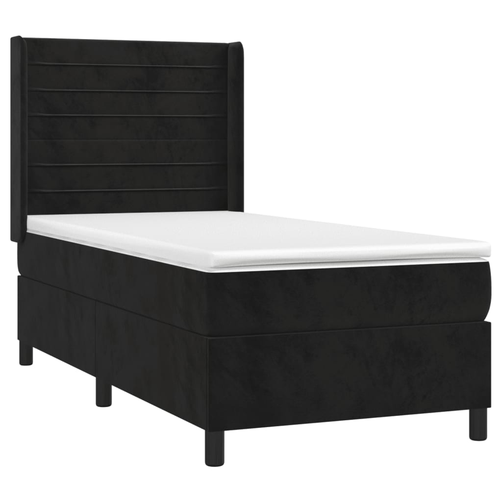 Krevet box spring s madracem LED crni 90x190 cm baršun