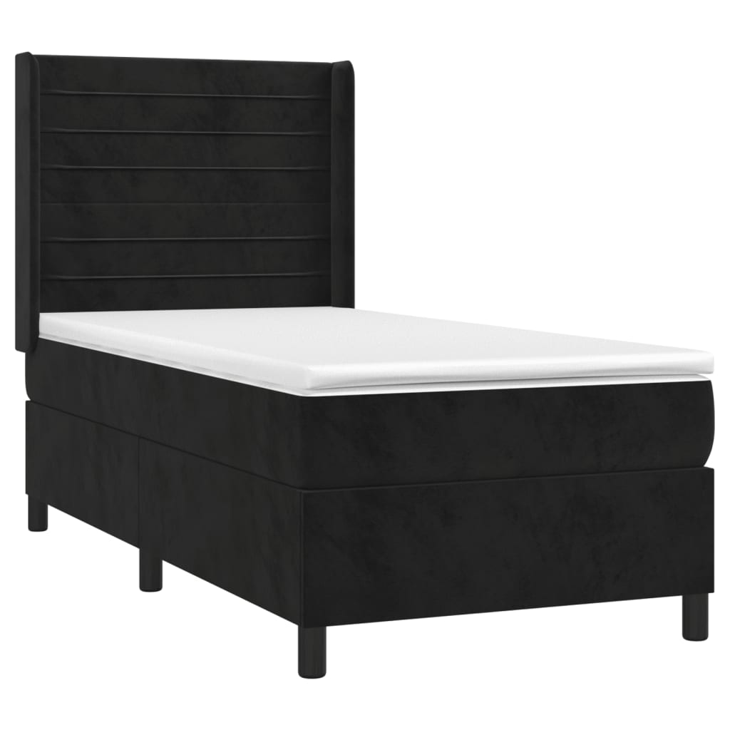 Krevet box spring s madracem LED crni 100x200 cm baršun