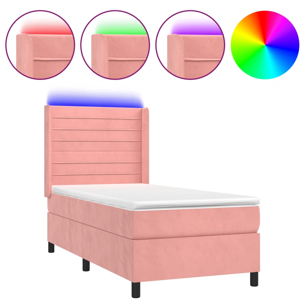 Krevet box spring s madracem LED ružičasti 100x200cm baršunasti