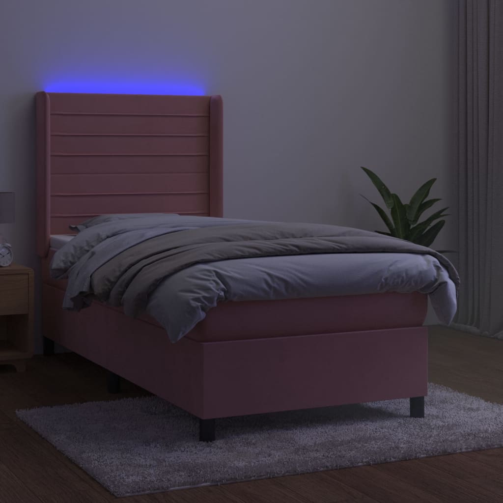 Krevet box spring s madracem LED ružičasti 100x200cm baršunasti