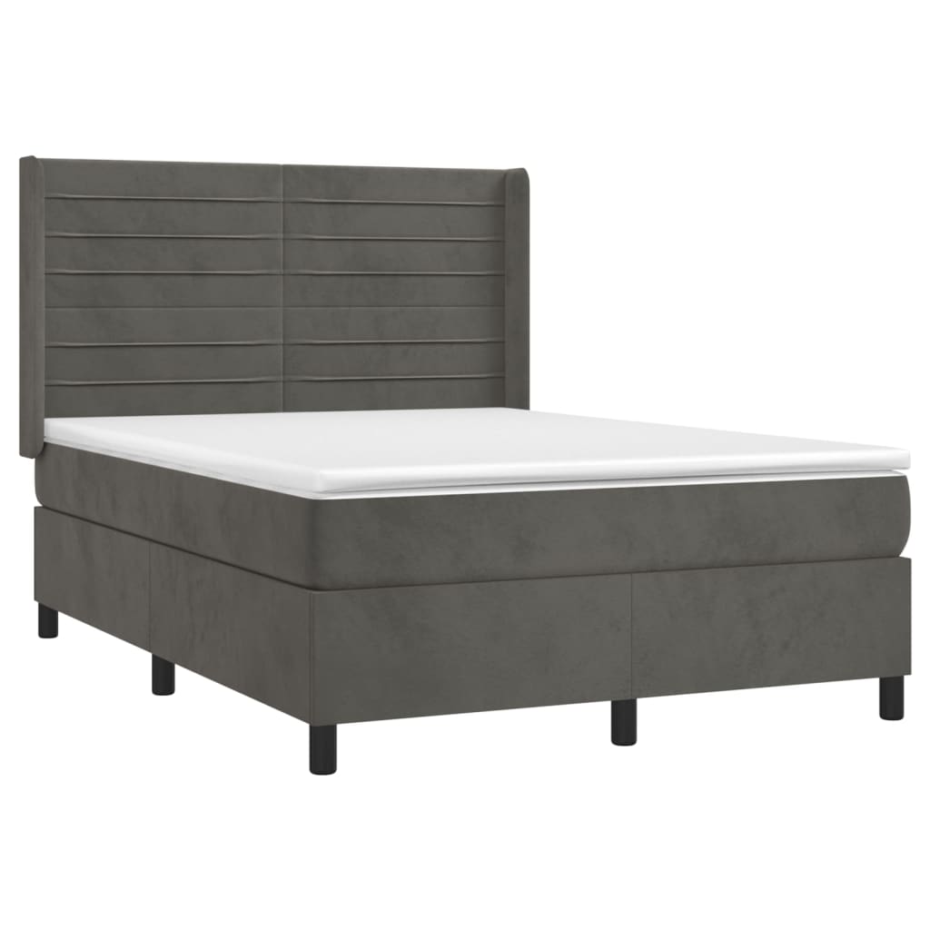 Krevet box spring s madracem LED tamnosivi 140x190 cm baršun