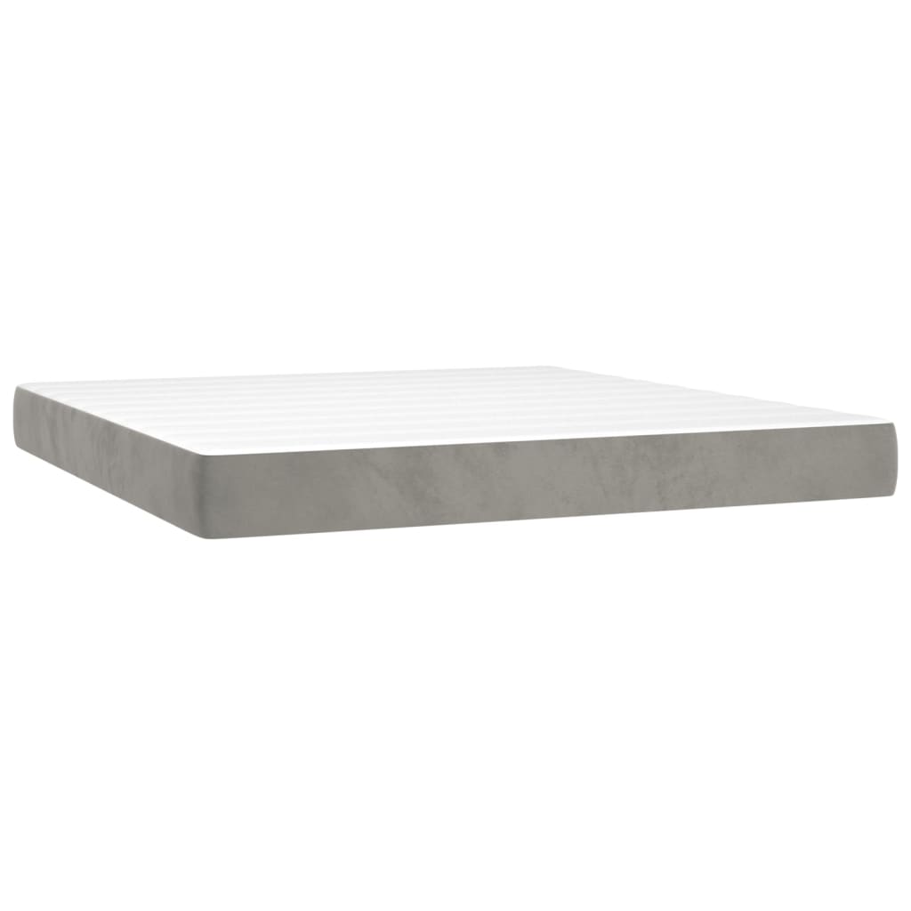 Krevet box spring s madracem LED svjetlosivi 180x200 cm baršun
