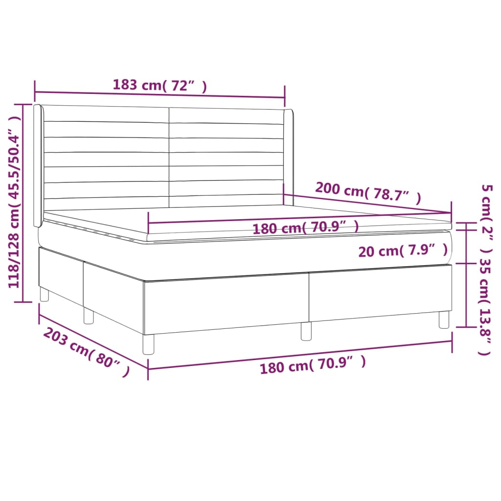 Krevet box spring s madracem LED crni 180x200 cm baršun