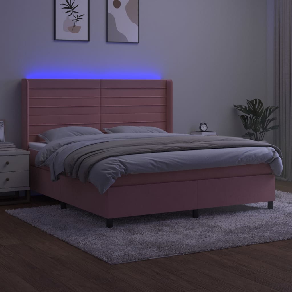 Krevet box spring s madracem LED ružičasti 180x200cm baršunasti
