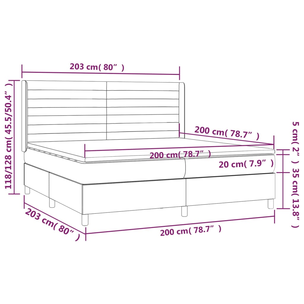 Krevet box spring s madracem LED ružičasti 200x200cm baršunasti