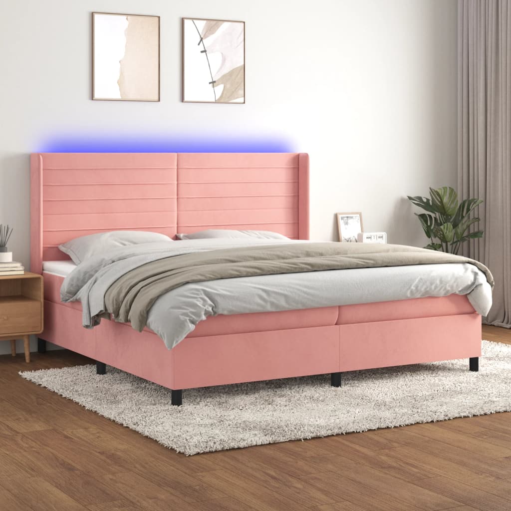 Krevet box spring s madracem LED ružičasti 200x200cm baršunasti
