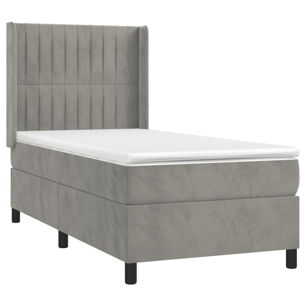 Krevet box spring s madracem LED svjetlosivi 80x200 cm baršun