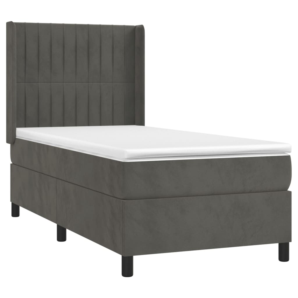 Krevet box spring s madracem LED tamnosivi 80 x 200 cm baršun