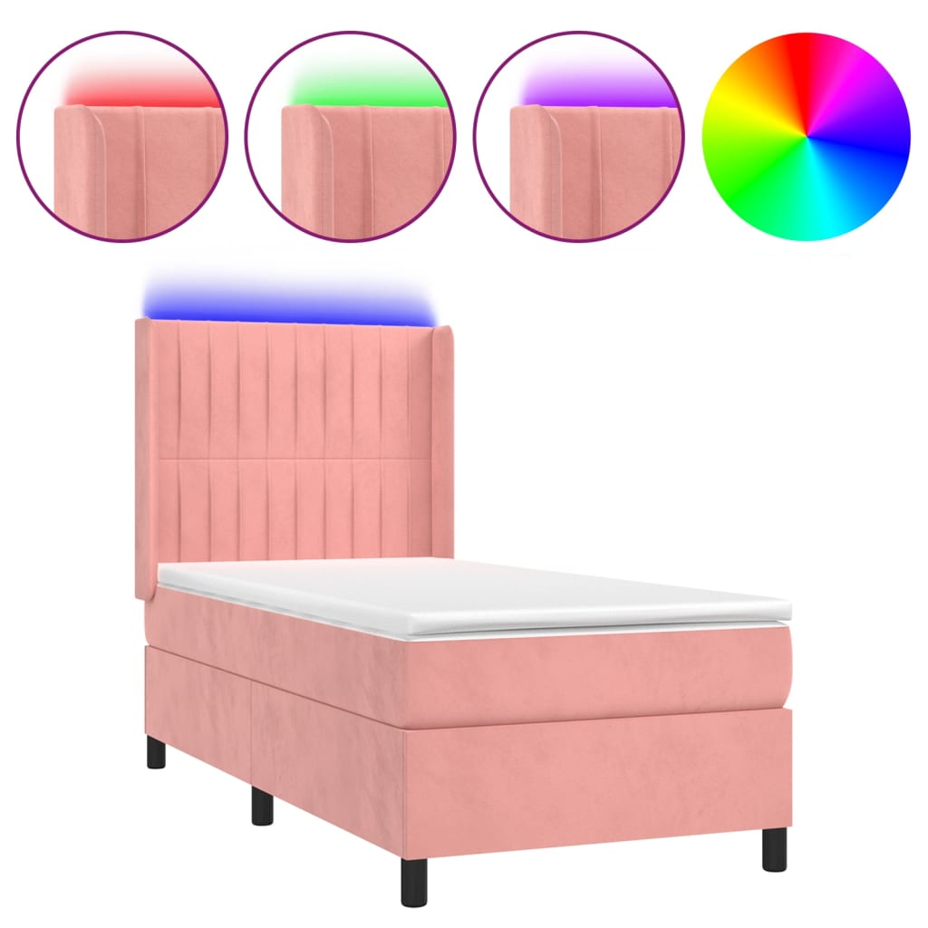 Krevet box spring s madracem LED ružičasti 100x200cm baršunasti