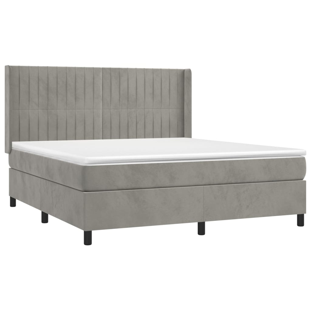 Krevet box spring s madracem LED svjetlosivi 160x200 cm baršun