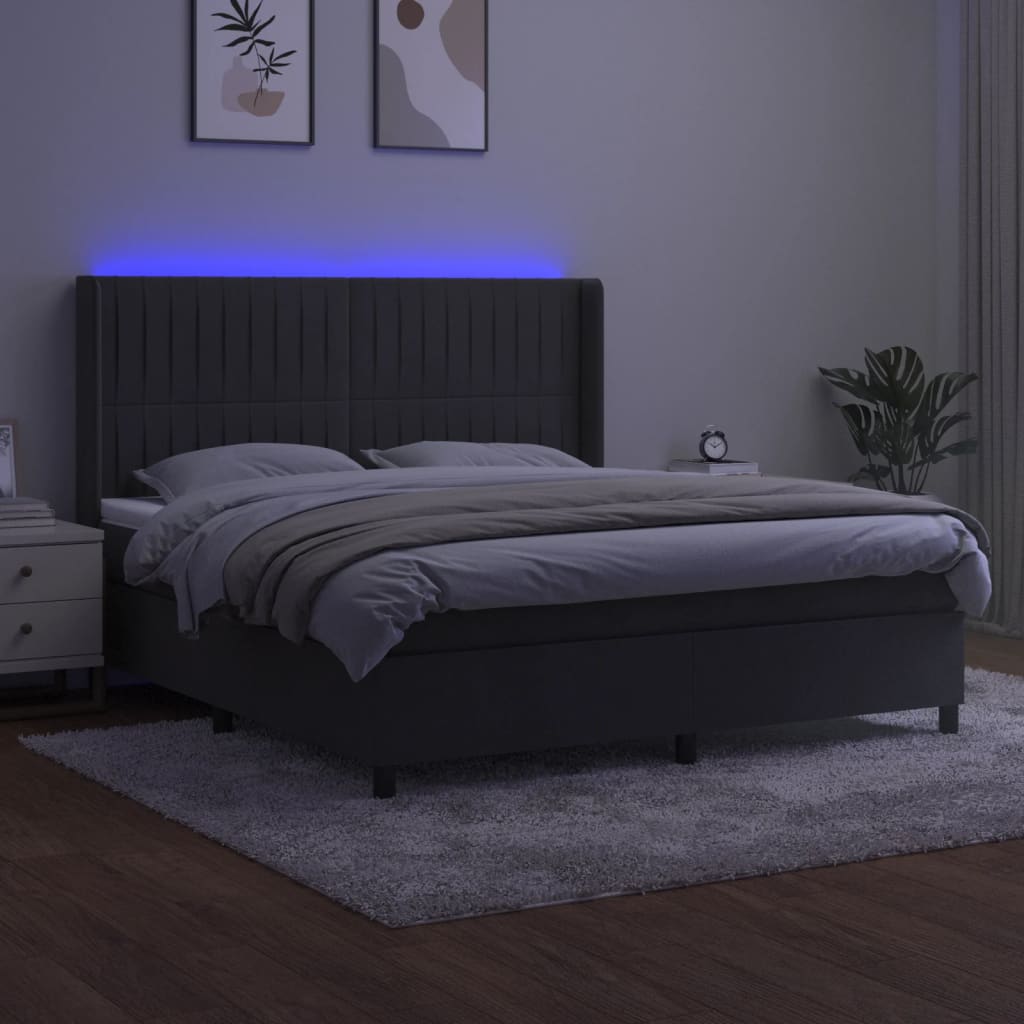 Krevet box spring s madracem LED tamnosivi 160x200 cm baršun