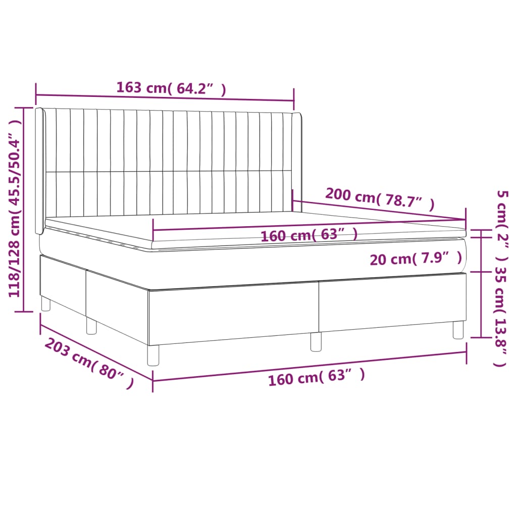 Krevet box spring s madracem LED ružičasti 160x200cm baršunasti
